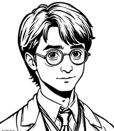 a black and white drawing of harry potter
