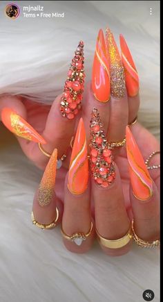 Short Nails Art Designs, Orange Acrylic Nails, Stilleto Nails Designs, Easy Nail Designs, Valentines Nail