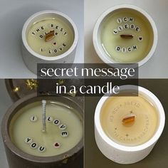 four different candles with the words secret message in each candle