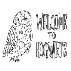 an owl is holding a letter and the words welcome to hogwarts