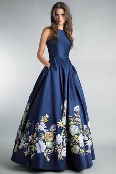 Navy Blue Gown, Strapless Dress Formal, Floral Ball Gown, Elegant Dress