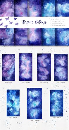 the sky is filled with lots of blue and purple stars