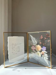 Custom Calligraphy Double Pressed Flower Floating Frame Vintage Flower Display Folding Frame Mother's Day Gift Engagement Anniversary Gift