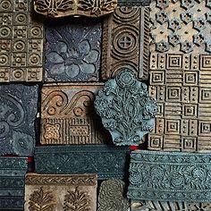 the excitement as containers arrive and dozens of wooden printing blocks from India http://nomadicdecorator.com Tapestry, Croquis, Diy, Mosaic Garden, Kuba Cloth, Indian Decor
