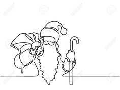 continuous line drawing of santa claus holding a candy cane stock photo and royalty free image