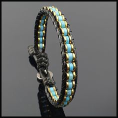 This Handmade natural gemstone bracelet made with 2*4 mm roller shaped Turquoise  with 1*4 mm gold Hematite. It is a perfect gift for you and all your loved one for all special days. All our designs prepared by hand according to the your given sizes with love. All Design is creating with high quality workmanship. Wrap is durable 1,5 mm polyester black rope. For closure of our high quality bracelet we used zamak alloys button with 2 optional closure buttonhole. We offer 8 size option between 5.9-8.7 inches (15-22 cm) , please DM us to demand different wrist size. Used Materials; 4*2 mm turquoise 4*1 mm gold hematite 1 cm zamak alloys button 1.5 mm black korean rope ☆ABOUT US☆ https://www.etsy.com/shop/SevenArtJewelry?ref=listing-shop2-all-items-count#about ☆OUR POLICIES☆ https://www.etsy.co Jewellery, Ideas, Diy, Bracelets, Bijoux, Armband, Collier, Mens Jewelry, Beaded