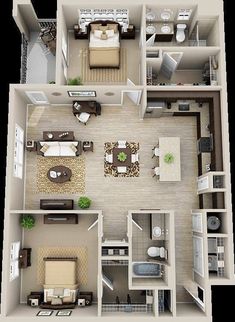 the floor plan of a two bedroom apartment with living room, dining area and kitchen