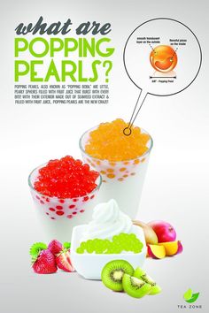 “What is Popping Pearl?” Generic Poster Bubble Tea Shop, Boba Pearls, Boba Tea, Fruit Vegetable Smoothie