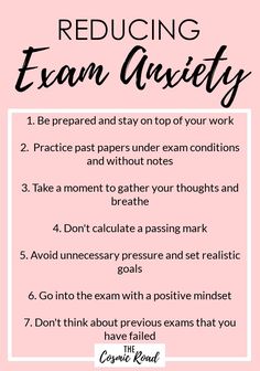 a pink poster with the words, how to reduce your exam