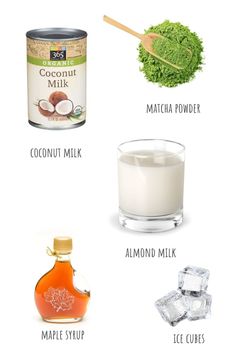 the ingredients to make this smoothie include coconut milk, matcha powder, almond milk and maple syrup