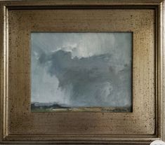 an oil painting of a storm coming in from the sky with clouds and grass behind it