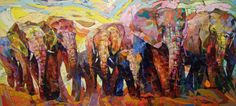 an oil painting of elephants in the wild