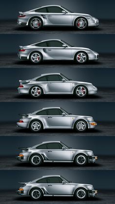 four different types of porsches are shown in this image