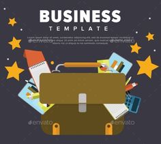 a briefcase with various items on it and stars around it - miscellaneous objects / business conceptual
