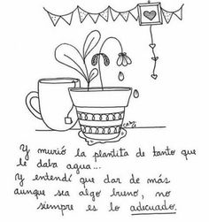 a black and white drawing of a plant in a pot with the words, i love you