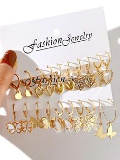 Heart & Butterfly Drop Earrings Punk, Pretty Jewelry Necklaces, Jewelry Accessories Ideas, Ear Jewelry, Stylish Jewelry, Women's Earrings, Cute Earrings