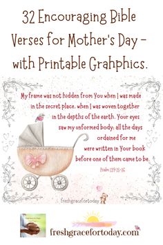 Join us at freshgracefortoday.com for "32 Encouraging Bible Verses for Mother's Day | With Printable Graphics." Parties