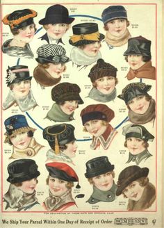 an advertisement for women's hats from the early 1900's, featuring many different styles