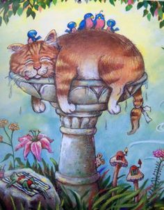 Birdbath Spa - Gary Patterson Cat Artwork, Dog Art, Cat Paws