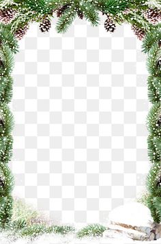 a christmas frame with pine cones and snow on the ground, transparent background png