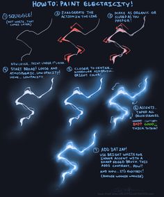 how to paint electricity in the dark with blue and red lightenings on it