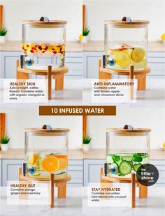 the instructions for how to use a water dispenser with fruits and vegetables in it