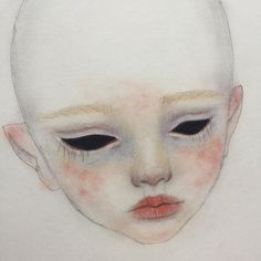 a drawing of a child's face with white hair and black eyeliners