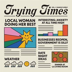 the front page of trying times magazine, featuring an image of a woman's face