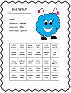 the nyyms worksheet with an image of a blue monster on it