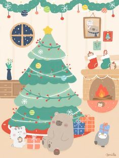 Kawaii, Cute Christmas Wallpaper, Noel, Cute Cartoon Wallpapers, Kawaii Art, Cute Wallpapers, Cartoon Wallpaper, Merry, Xmas