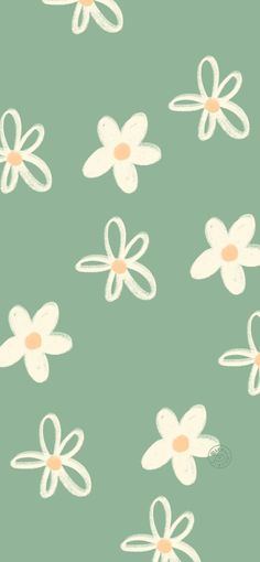 a green background with white flowers on it