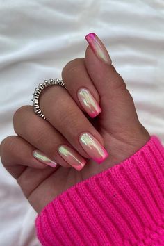 Vibrant Elegance: Neon Pink-Tipped Coffin Nails Reflect Subtle Opulence with Chrome Pink Base // Photo Credit: Instagram @nailsbynicole.__ Hair Styles, Cute Nails, Cute, Style