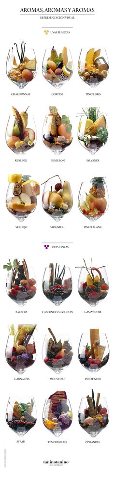 a poster with many different types of food in glass bowls on top of each other