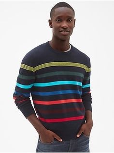 Crazy Stripe Crewneck Pullover Sweater Crew Neck, Mens Stripes, Gap Sweater, Shirt