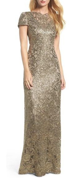 corded lace gown by Tadashi Shoji. When the occasion calls for all-out glamour, a corded-lace gown traced in glittering sequins is just the thing. The slim A-line silhouette flatters most every figure. Style Name: Tadashi Shoji Corded Lace Gown. Style Number: 5500125. Ava... #tadashishoji #dresses #gowns Lace Gown, Mermaid Formal Dress, Oscar Gowns, Blush Gown, Timeless Dress, Bridemaid Dress