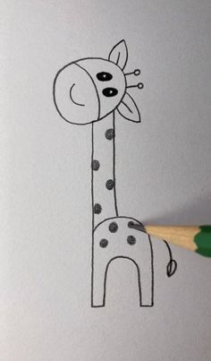 a drawing of a giraffe with a pencil in it's left hand