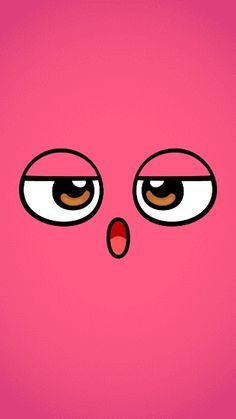 the face of an angry pink bird with brown eyes and large, wide - eyed eyebrows