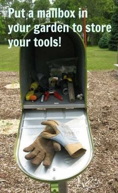 Put a mailbox in your garden to store your tools, next to the raised bed... find or make one that looks like a bird house?                                                                                                                                      http://egardeningtools.com/product-category/watering/sprinklers/ Tuin, Garten, Dekoration, Garten Ideen, Home And Garden, Garden Tools, Lawn And Garden