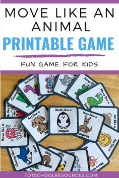an animal printable game with the words, move like an animal and pictures on it
