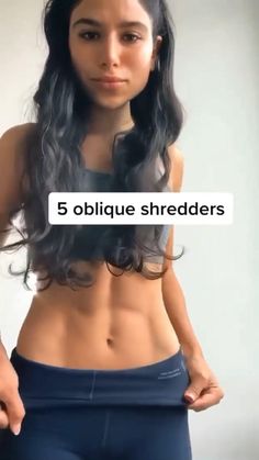 a woman is showing off her muscles and has the words 5 oblique shredders