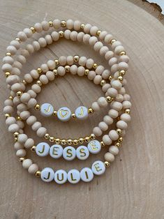 Beads, Gold, Name Bracelet, Beaded, Personalised, Gold Beads, Gold Bead Bracelets