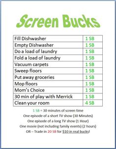 the screen bucks list is shown in green