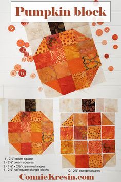 Fast and Easy pumpkin quilt block tutorial that looks beautiful for decorating your home for fall #autumn #DIY #quilting #patchwork #batiks #tablerunner #halloween #pumpkin Crochet, Diy, Fall Quilt Patterns