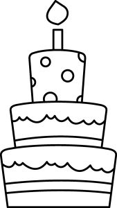 a black and white drawing of a birthday cake with candles on it's top