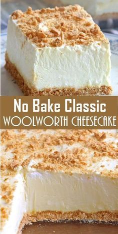 no bake cheesecake with coconut flakes on top and the words, no bake classic