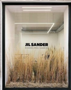 a window display with the words ji sander on it
