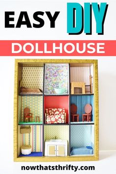 an easy diy dollhouse made out of cardboard boxes with the title overlay