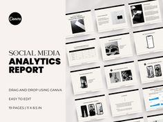 the social media statistics report is displayed on a white background with black and white images