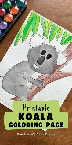 Download a printable koala coloring page for kids and learn beginner tips for how to paint with watercolors. Get this printable coloring sheet and tons more at One Mama's Daily Drama. Koala