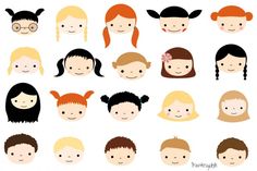 a group of children's faces with different hair colors and hairstyles on them
